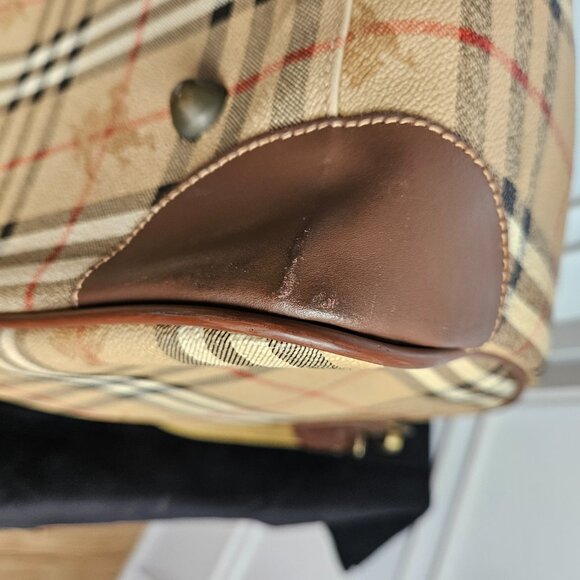 Burberrys Vintage Haystack Boston Brown PVC Travel Bag - EUC - Picture 13 of 16